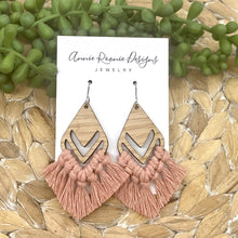 Load image into Gallery viewer, Blush Macrame + Wood Double diamond earrings