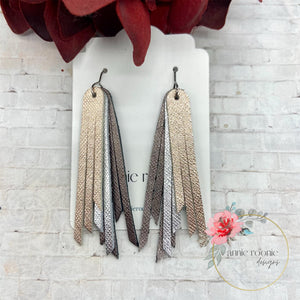 Skinny Fringed Earrings in Mixed Metallic leathers