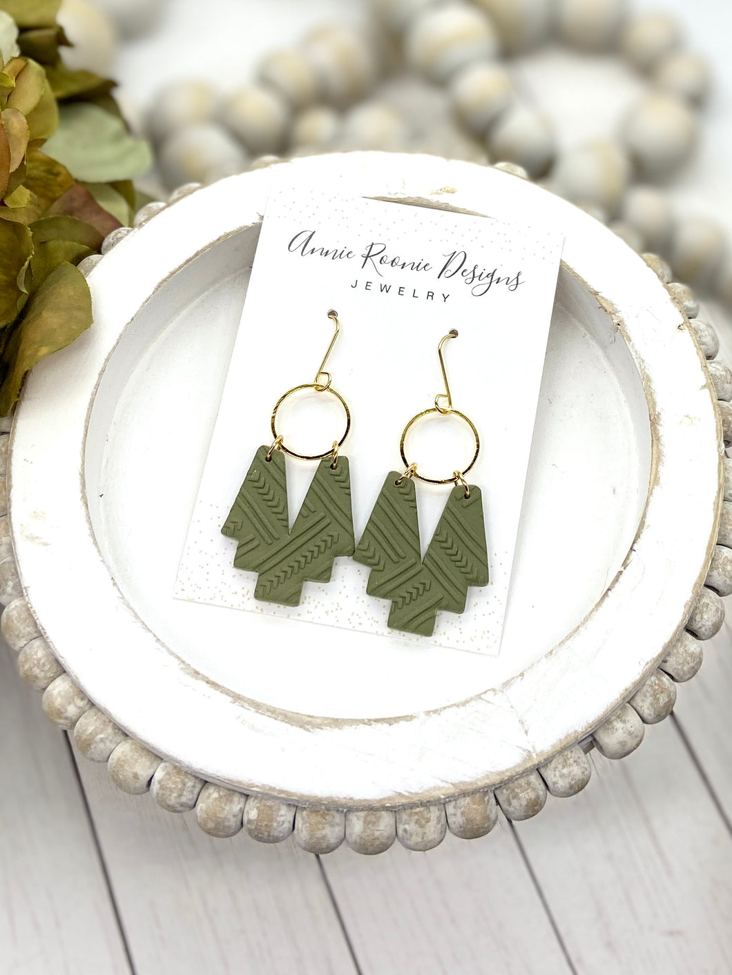 Olive Green Clay Aztec earrings
