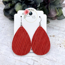 Load image into Gallery viewer, Red Striped Textured Suede Teardrop earrings