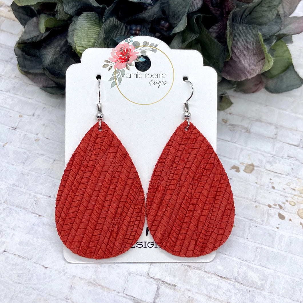 Red Striped Textured Suede Teardrop earrings