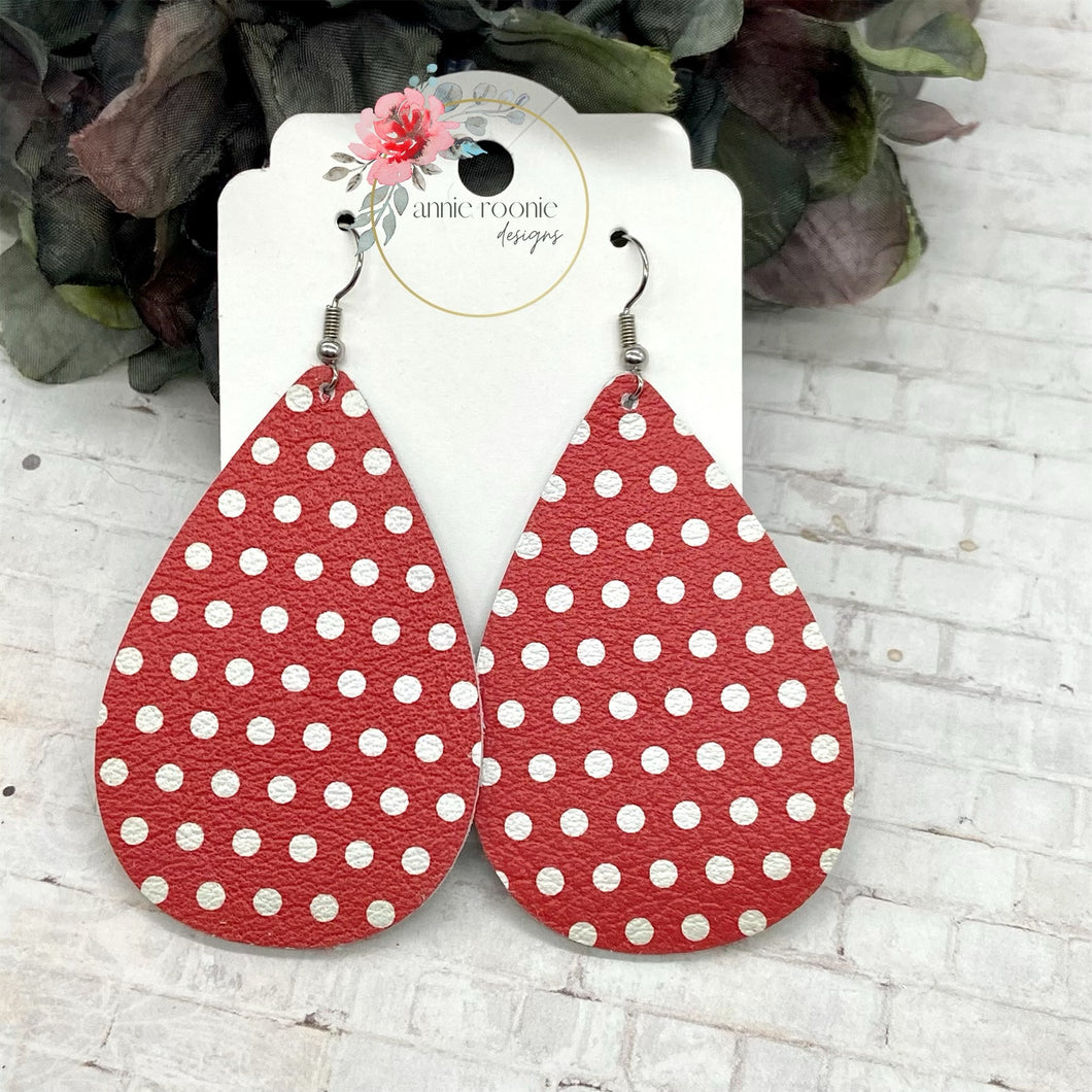 Red Polka Dot leather Teardrop earrings