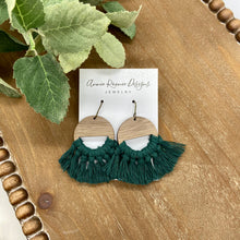 Load image into Gallery viewer, Forest Green Macrame + Wood earrings