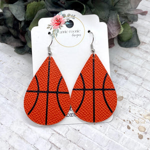 Orange Leather Basketball Teardrop earrings
