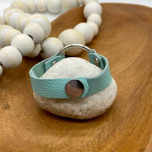 Turquoise leather Skinny Cuff Circle ring bracelet