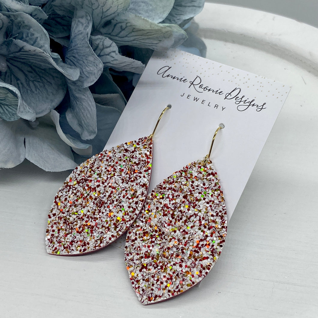 Red Glitter Vegan leather Marquis earrings