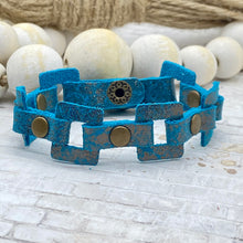 Load image into Gallery viewer, Teal &amp; Bronze Glitter leather Rectangle link bracelet