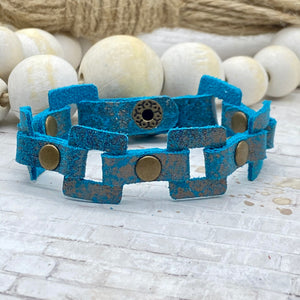 Teal & Bronze Glitter leather Rectangle link bracelet