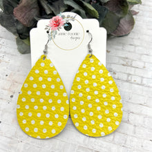Load image into Gallery viewer, Yellow Polka Dot leather Teardrop earrings