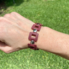 Load image into Gallery viewer, Maroon leather Rectangle link bracelet