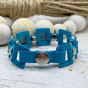 Teal leather Rectangle link bracelet