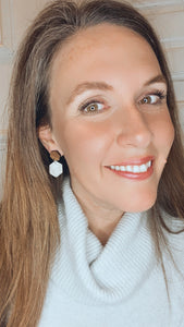 Wood + Leather Hexagon earrings