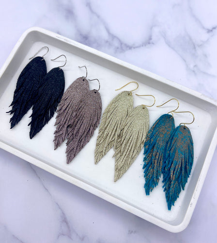 Lola fringe earrings in sparkle leather
