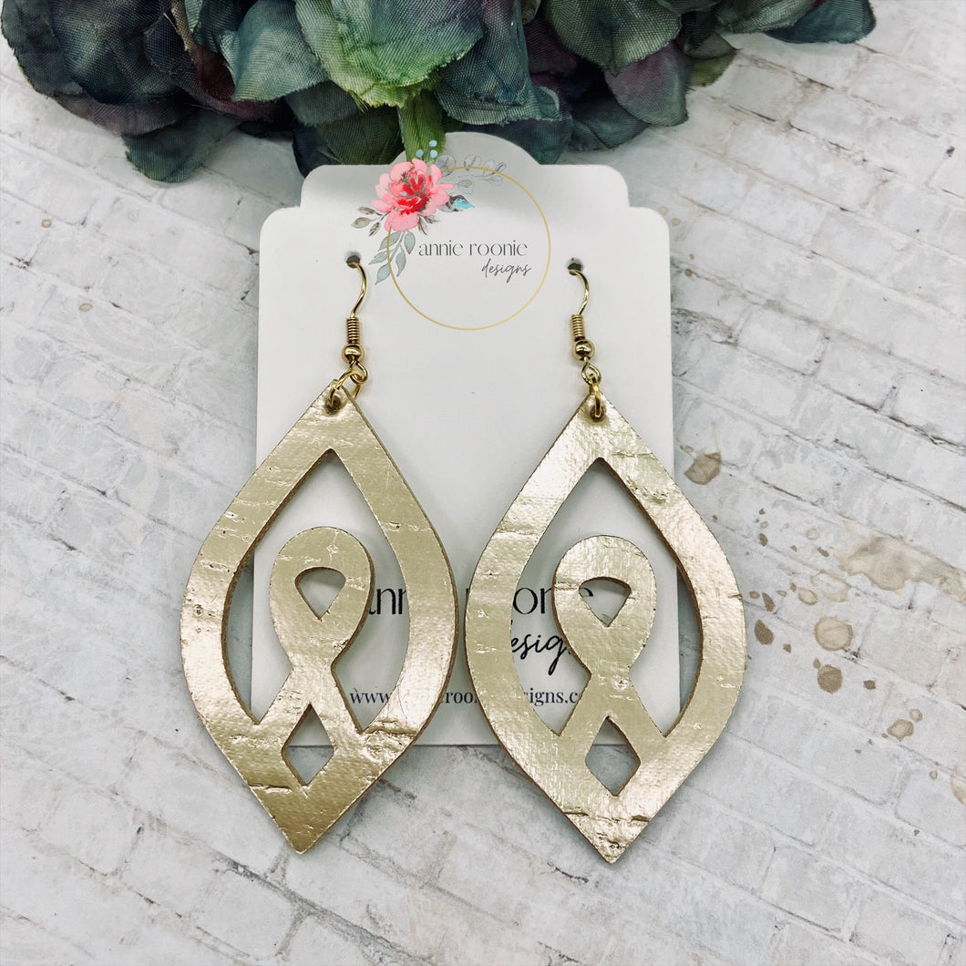Platinum Gold Metallic Cork leather Childhood Cancer Awareness Earrings