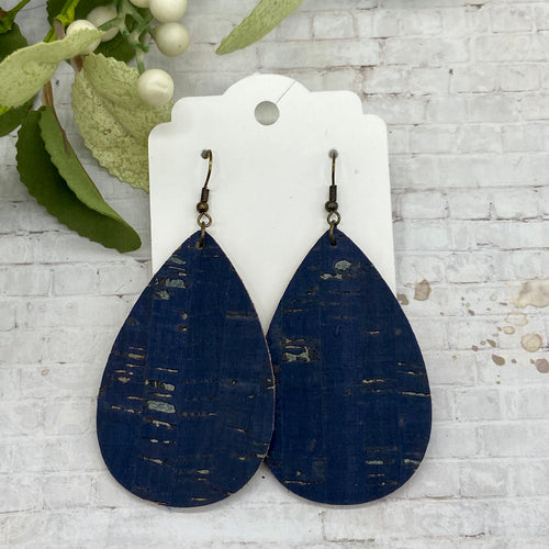 Navy Blue Cork leather Teardrop earrings