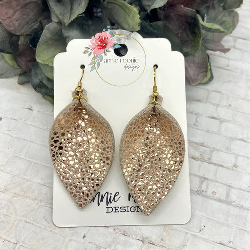 Rose Gold Metallic Stingray leather Pinched Petal earrings