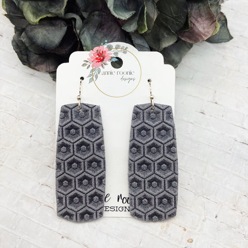 Gray Honeycomb Leather Bar earrings