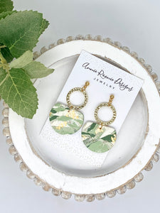 Green White & Gold Clay Half Circle earrings