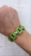 Load image into Gallery viewer, Lime Green leather Rectangle link bracelet