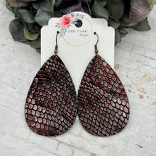 Load image into Gallery viewer, Burgundy Snakeskin Leather Teardrop earrings