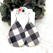 Load image into Gallery viewer, White Buffalo Plaid Leather Teardrop earrings