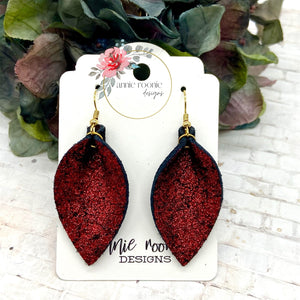 Red Sparkle leather Pinched Petal earrings