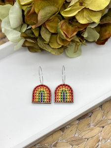 Embroidered Wood Rainbow earrings