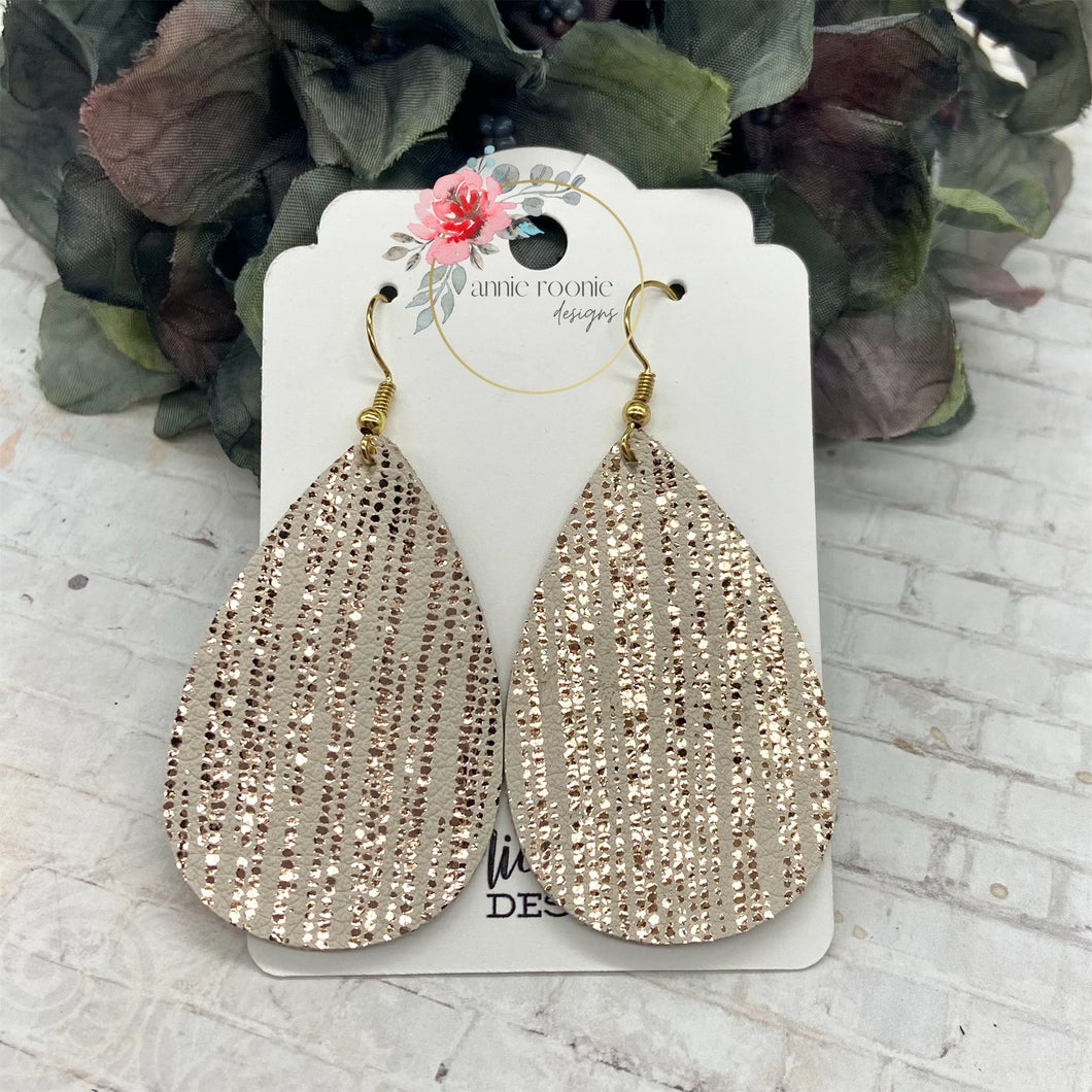 Rose Gold Metallic Striped leather Teardrop earrings
