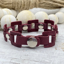 Load image into Gallery viewer, Maroon leather Rectangle link bracelet