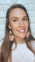 Load image into Gallery viewer, Blush Macrame + Wood Double diamond earrings