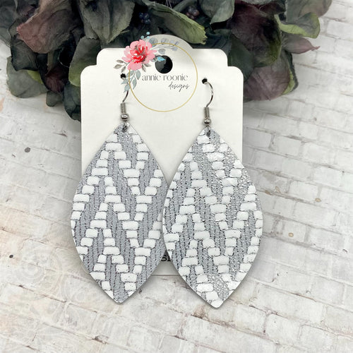 Silver Chevron Leather Marquis earrings