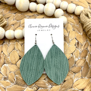 Seafoam Green Striped Textured Suede Marquis earrings