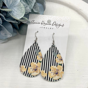 Striped Floral Leather Teardrop earrings