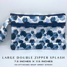 Load image into Gallery viewer, Modern Blue Hexagons Double Zipper Splash bag