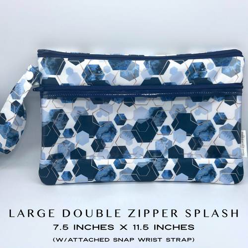 Modern Blue Hexagons Double Zipper Splash bag