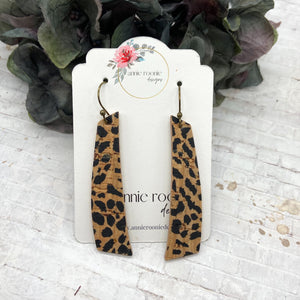 Spotted Leopard Cork Leather Curved Bar earrings