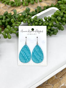 Turquoise Braided Leather Teardrop earrings