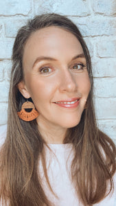 Peach Macrame + Wood earrings