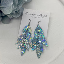 Load image into Gallery viewer, Falling Leaves Earrings in Turquoise Shimmer Mermaid leather