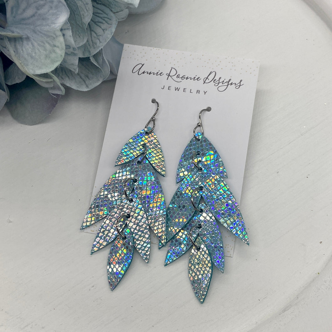 Falling Leaves Earrings in Turquoise Shimmer Mermaid leather