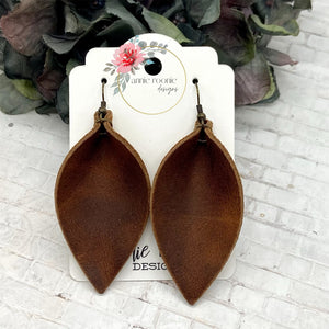 Brown Distressed leather Pinched Petal earrings