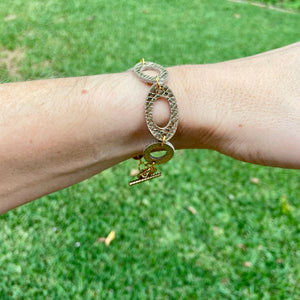 Gold Textured leather link bracelet