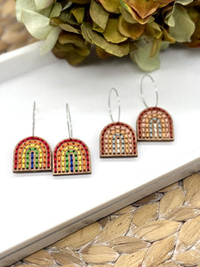 Embroidered Wood Rainbow earrings