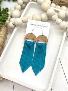 Woven Fringe Earrings in Turquoise Suede leather