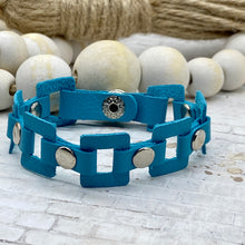 Load image into Gallery viewer, Teal leather Rectangle link bracelet