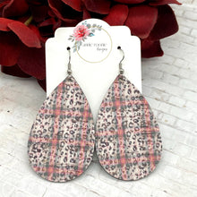 Load image into Gallery viewer, Red Plaid Leopard cork leather Teardrop earrings