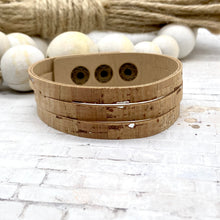 Load image into Gallery viewer, Natural Cork leather (gold flecks) Sliced Cuff bracelet