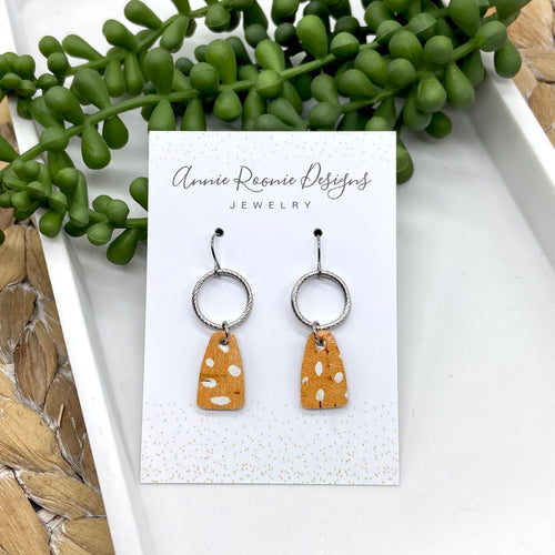 Mini Sarah earrings in Yellow Dot Cork Leather