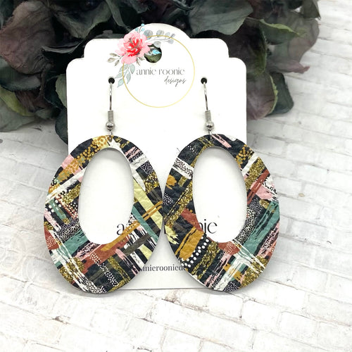 Autumn Brushstrokes leather oval cutout earrings