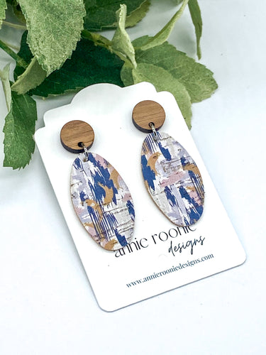 Oval Cork leather & Walnut post earrings